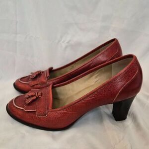 Talbots Size 8 Burgundy Leather Tassel Loafer Heels Block Heel Pumps Women’s
